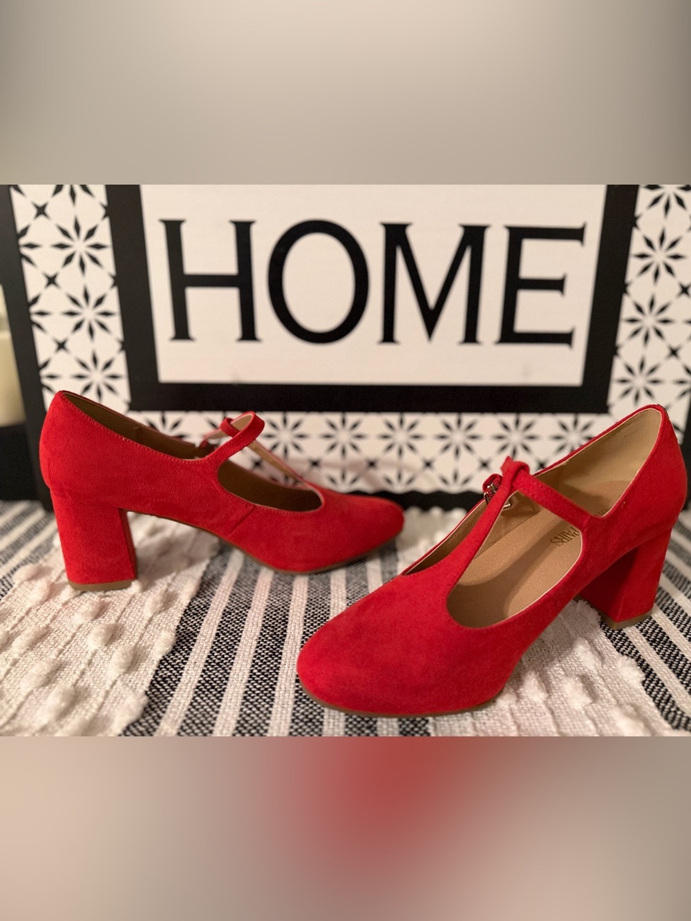 Dream Pairs Red T-Strap Suede Heels